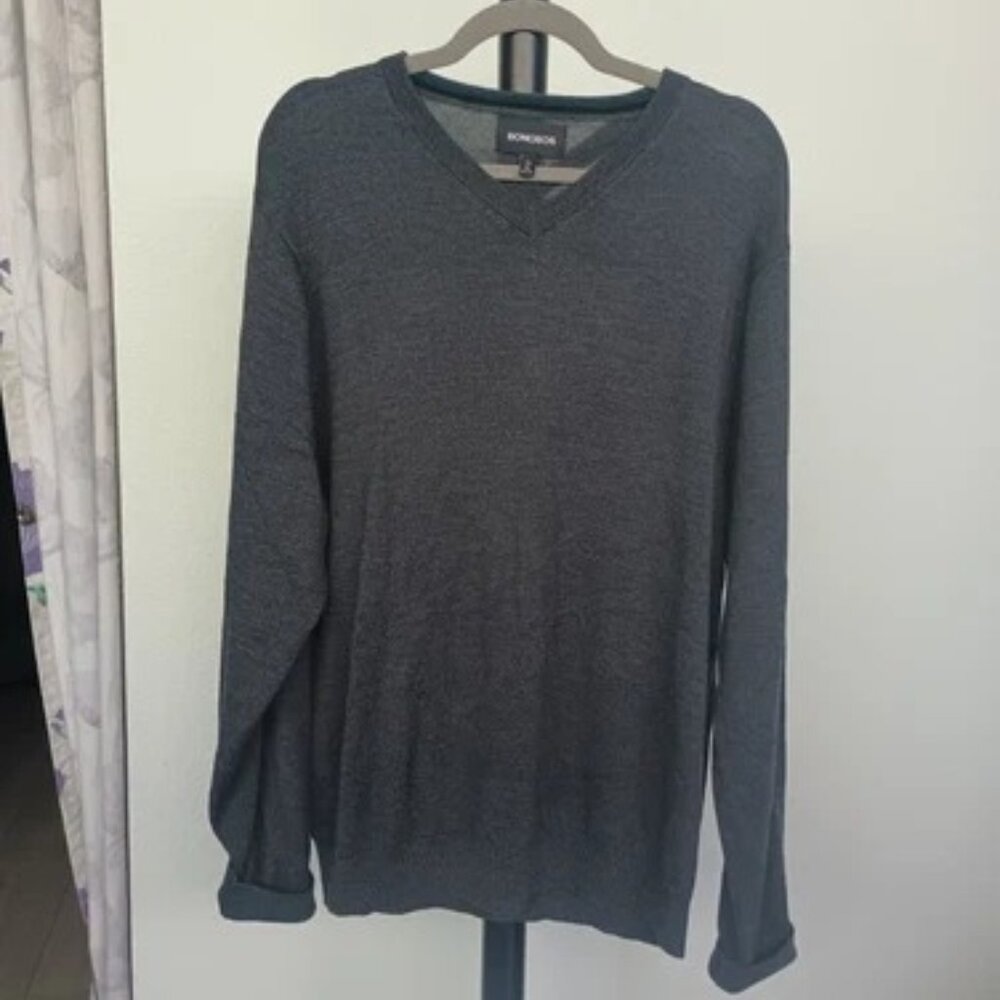 Bonobos XXL Slim Dark Gray V-neck Extra Fine Washable Merino Wool Sweater 2xl
